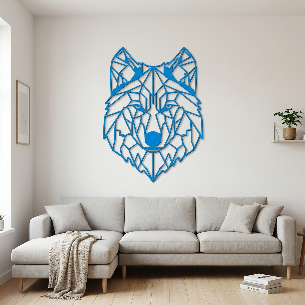 Dekoracja ścienna Wilk geometryczny – Niebieski