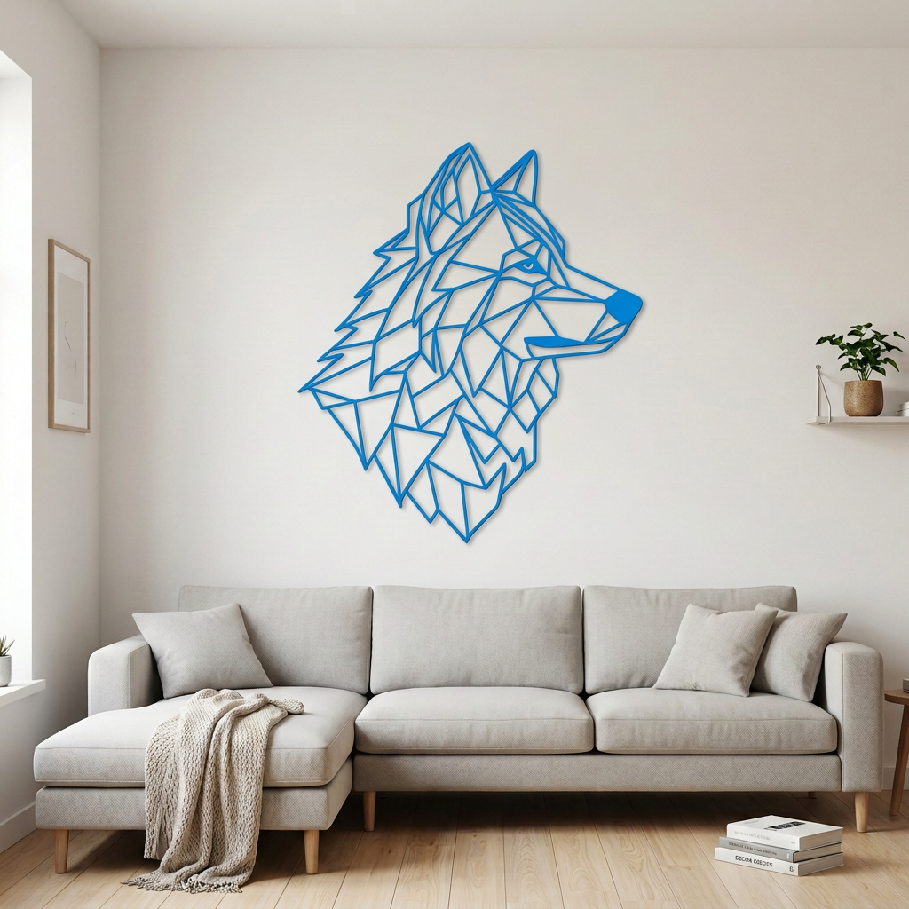 Dekoracja ścienna Wilk geometryczny – Niebieski