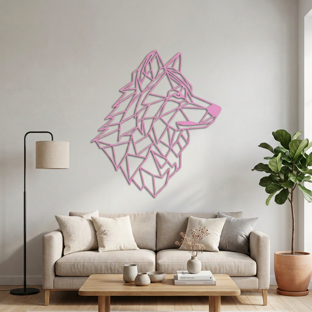 Dekoracja ścienna Wilk geometryczny – Rózowy