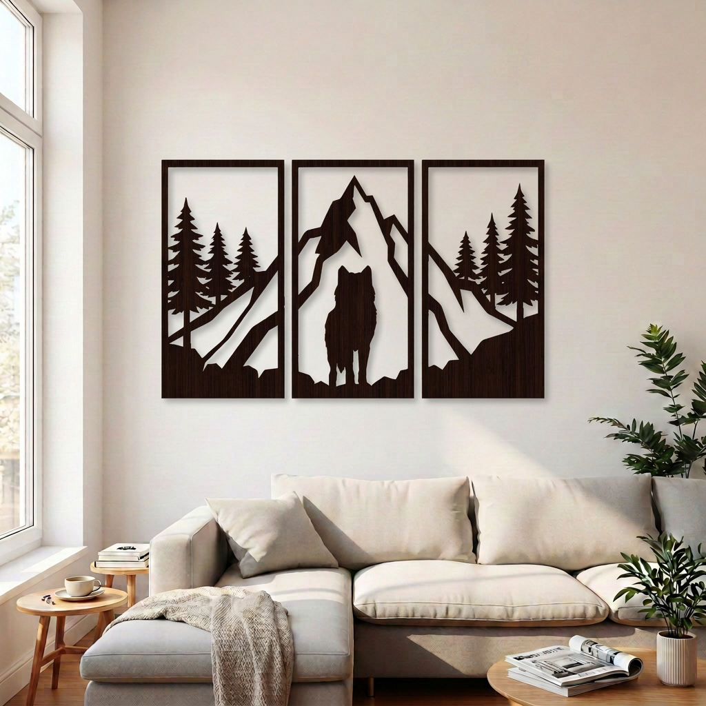 Dekoracja ścienna Wilk Góry do salonu – Wenge
