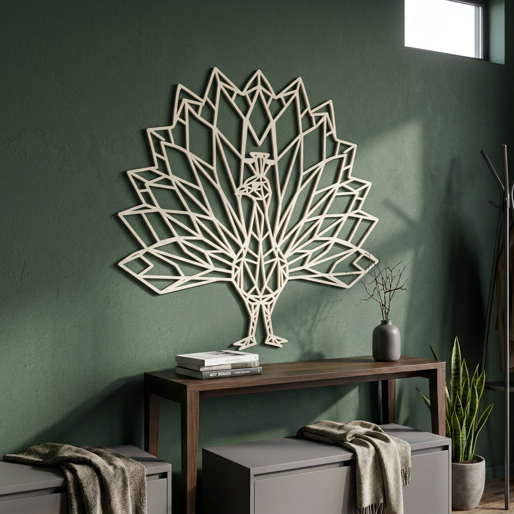 Dekoracja ścienna Paw geometryczny – Biały