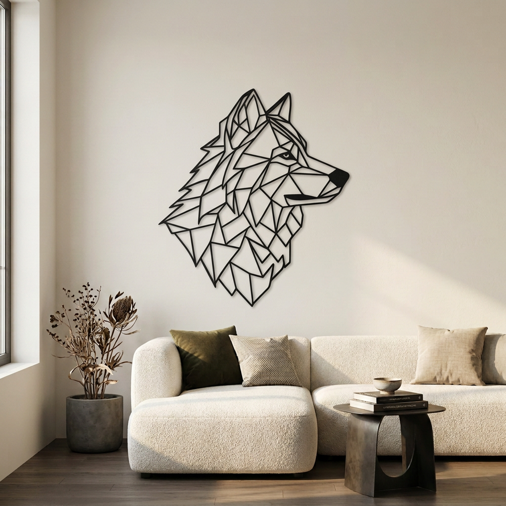 Dekoracja ścienna Wilk geometryczny – Czarny