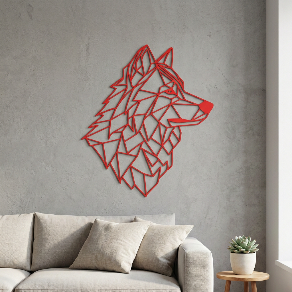 Dekoracja ścienna Wilk geometryczny – Czerwony