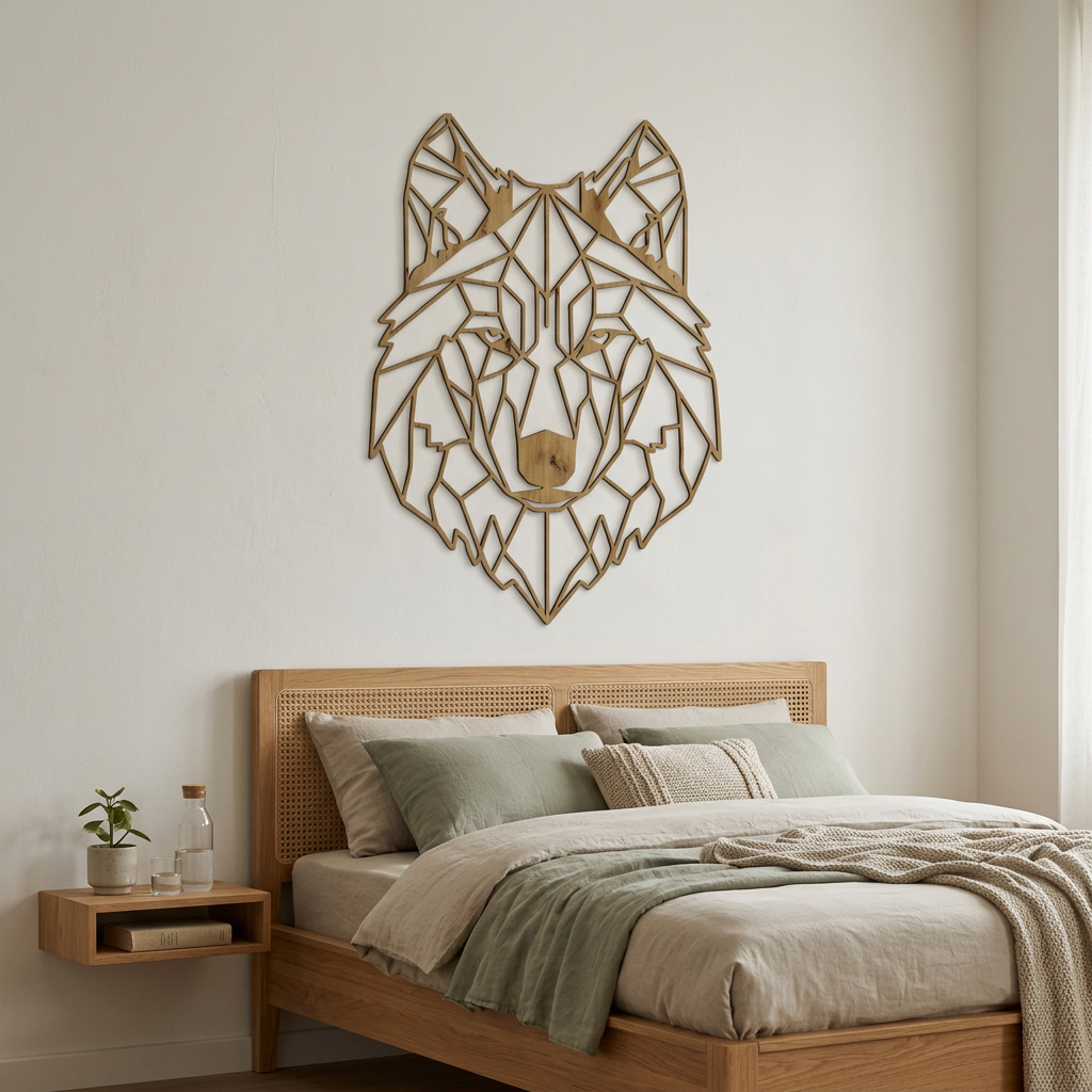 Dekoracja ścienna Wilk geometryczny – Dąb Artisan