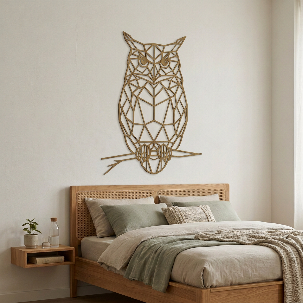 Dekoracja ścienna Sowa geometryczna – Dąb Artisan