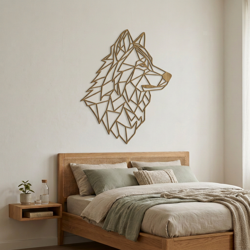 Dekoracja ścienna Wilk geometryczny – Dąb Artisan
