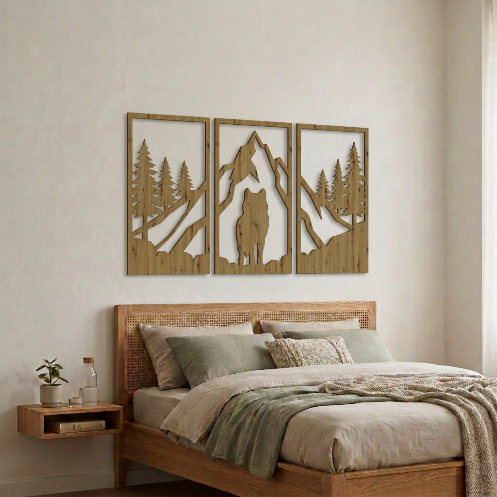 Dekoracja ścienna Wilk Góry do salonu – Dąb Artisan