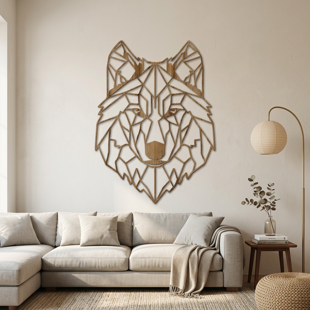 Dekoracja ścienna Wilk geometryczny – Dąb Wotan